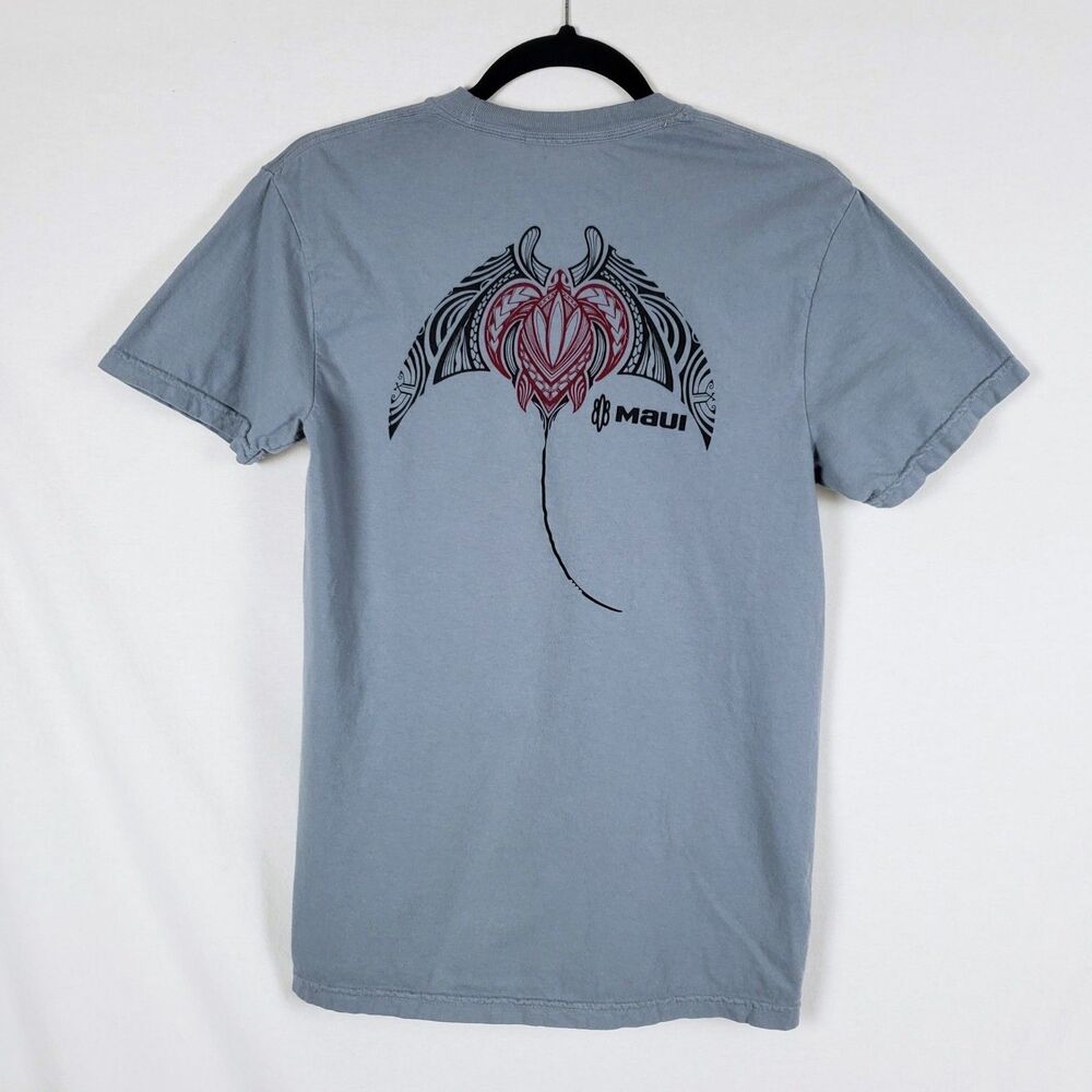 808 Clothing Co. Maui T-Shirt Mens S Manta Ray Tribal Hawaii Surf Gray